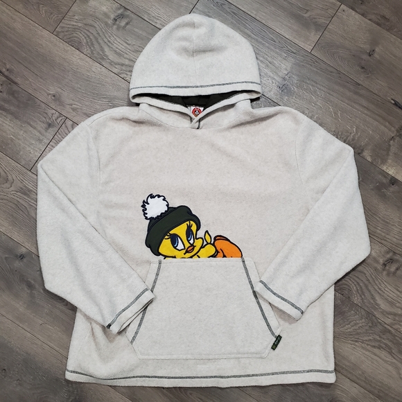 Warner Bros. Tops - Y2K 2000 Tweety Bird Embroidered Fleece Hoodie